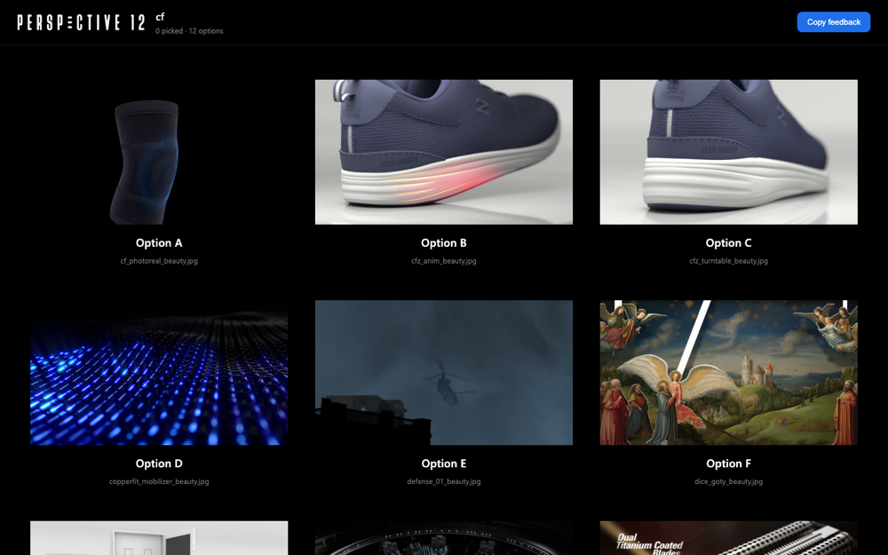 A BoardStack HTML review open in the browser: branded header, option grid, approve and note controls